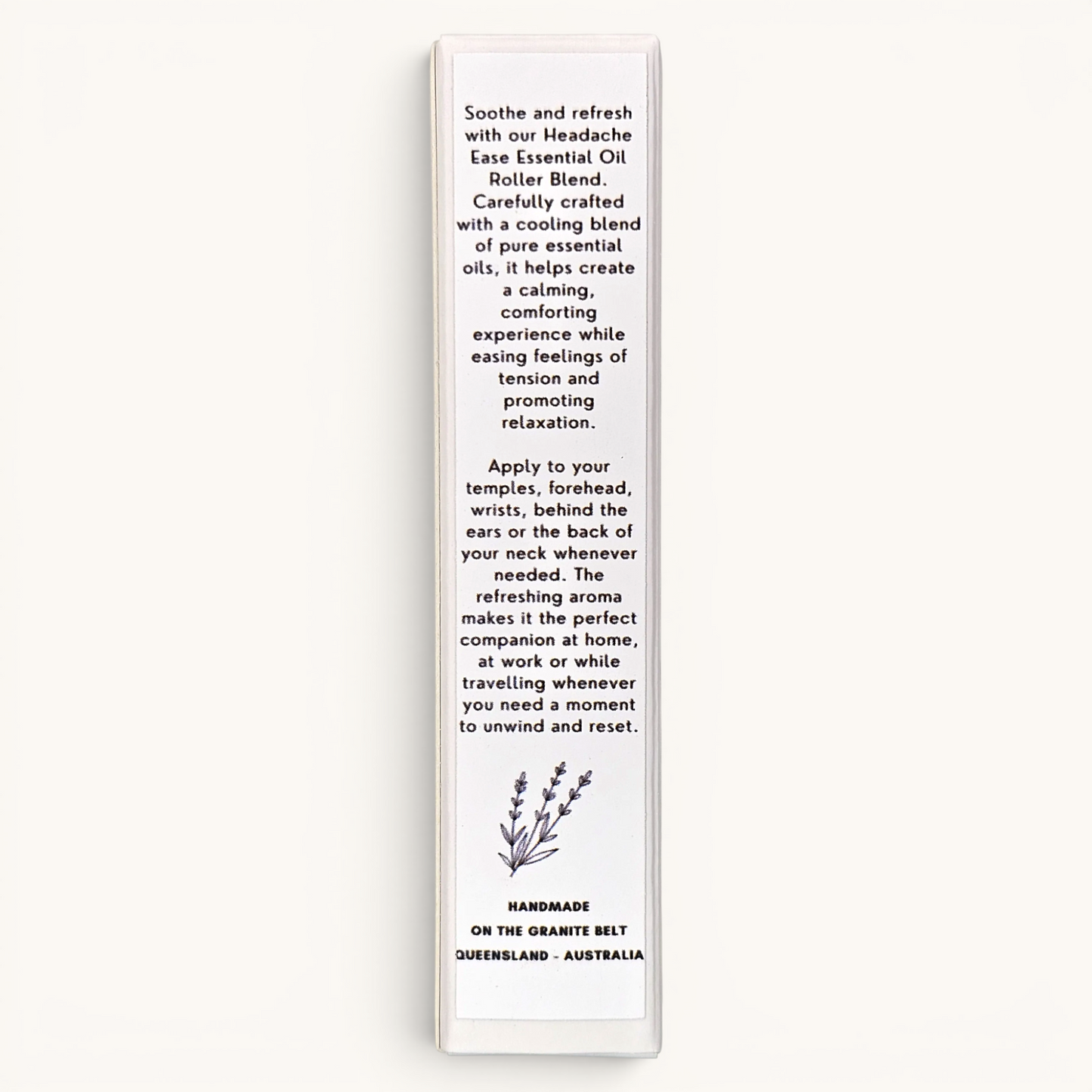 Headache Ease Essential Oil Roller with Lavender, Peppermint and Lemongrass essential oils box description and usage