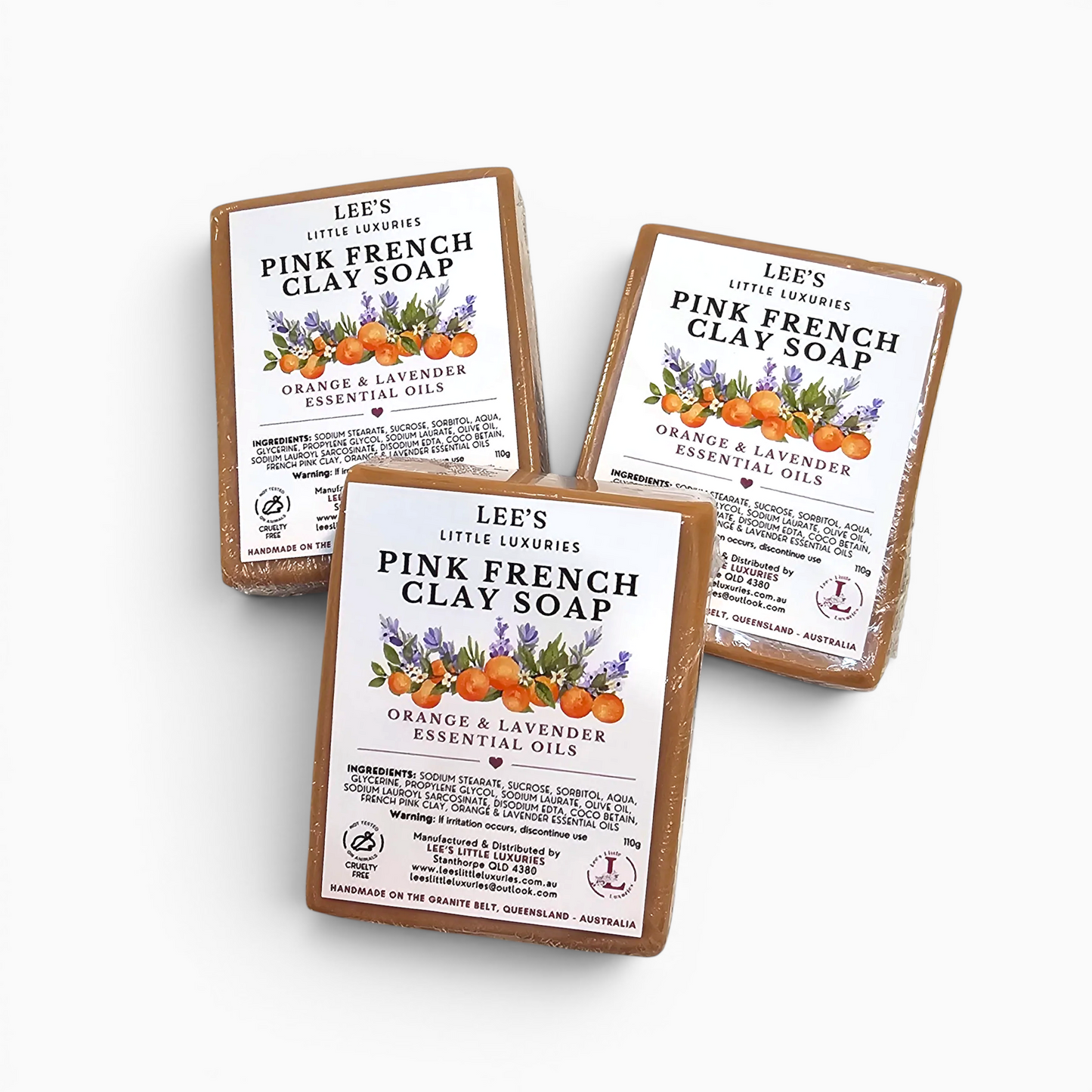 Handmade Pink French Clay Spa Soap with orange and lavender essential oils by Lee's Little Luxuries