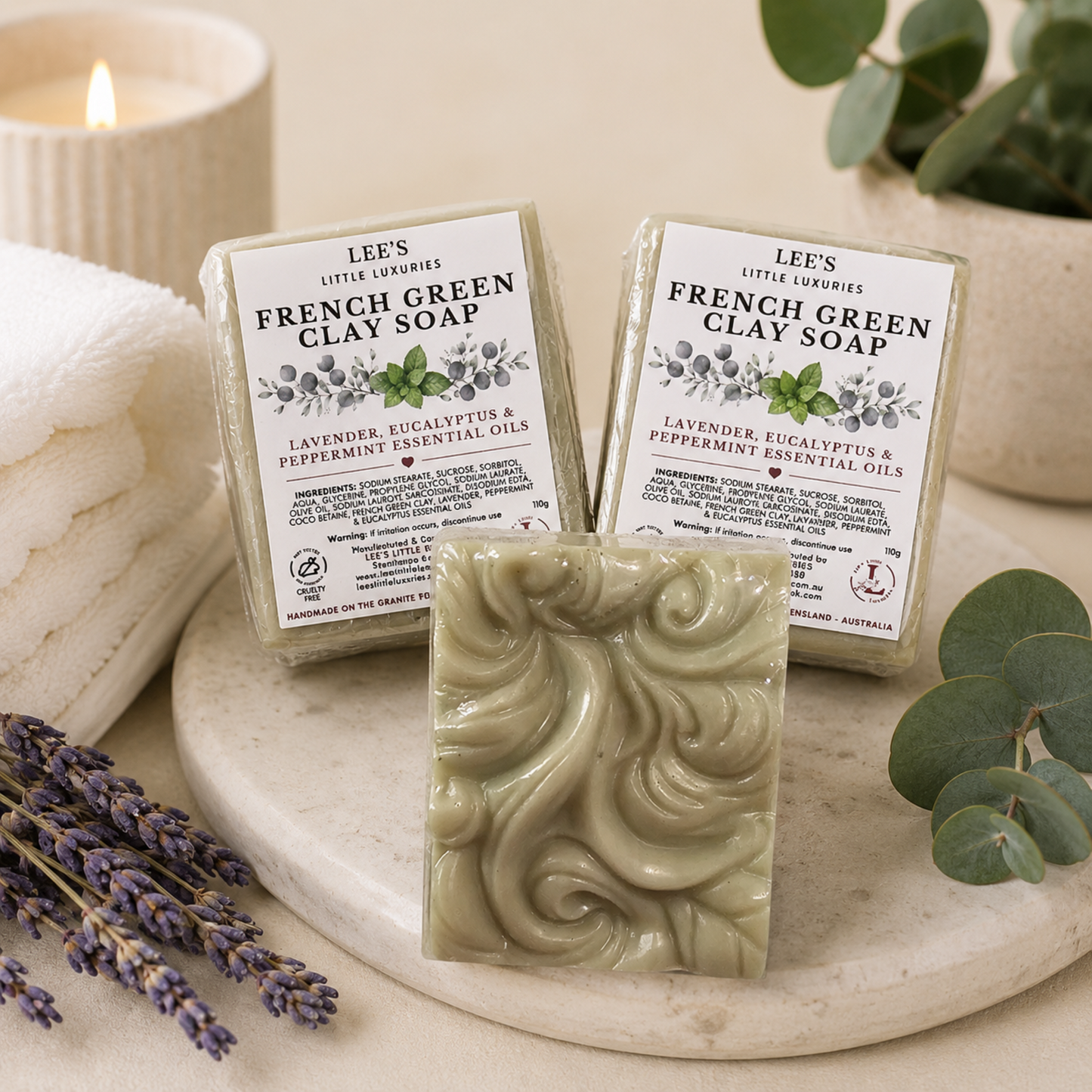 Handmade Green French Clay Spa Soap by Lee's Little Luxuries