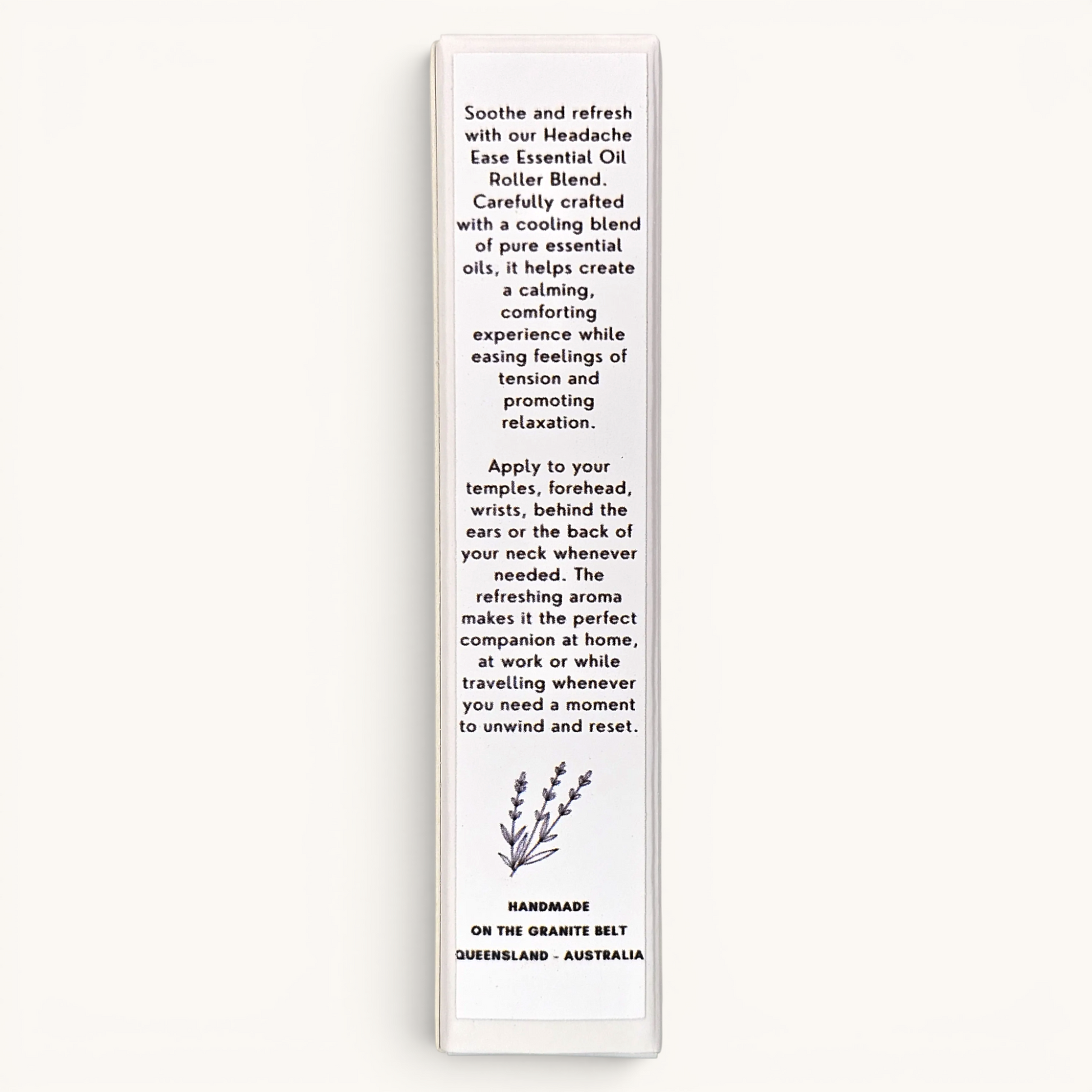 Headache Ease Essential Oil Roller with Lavender, Peppermint and Lemongrass essential oils box description and usage