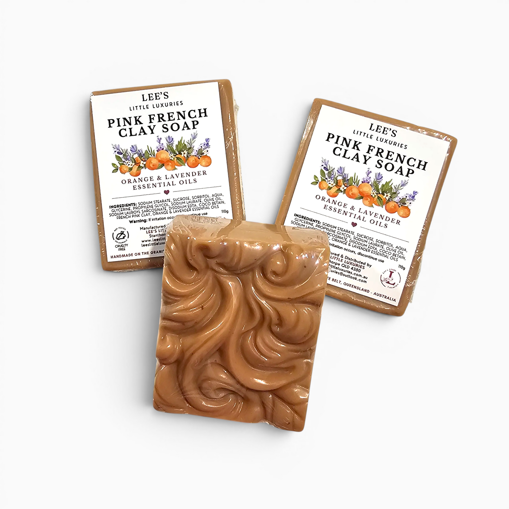 Handmade Pink French Clay Spa Soap with orange and lavender essential oils by Lee's Little Luxuries