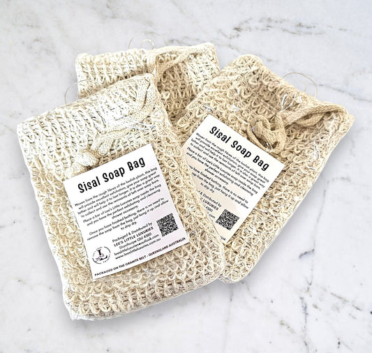 Natural sisal soap saver bag for exfoliating and storing soap