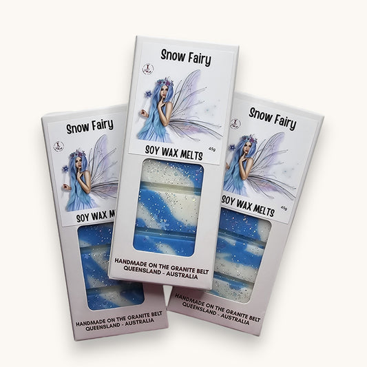 Handmade Snow Fairy Soy Wax Melts in a premium kraft window box with a hanging tab, crafted from premium soy wax in Australia.