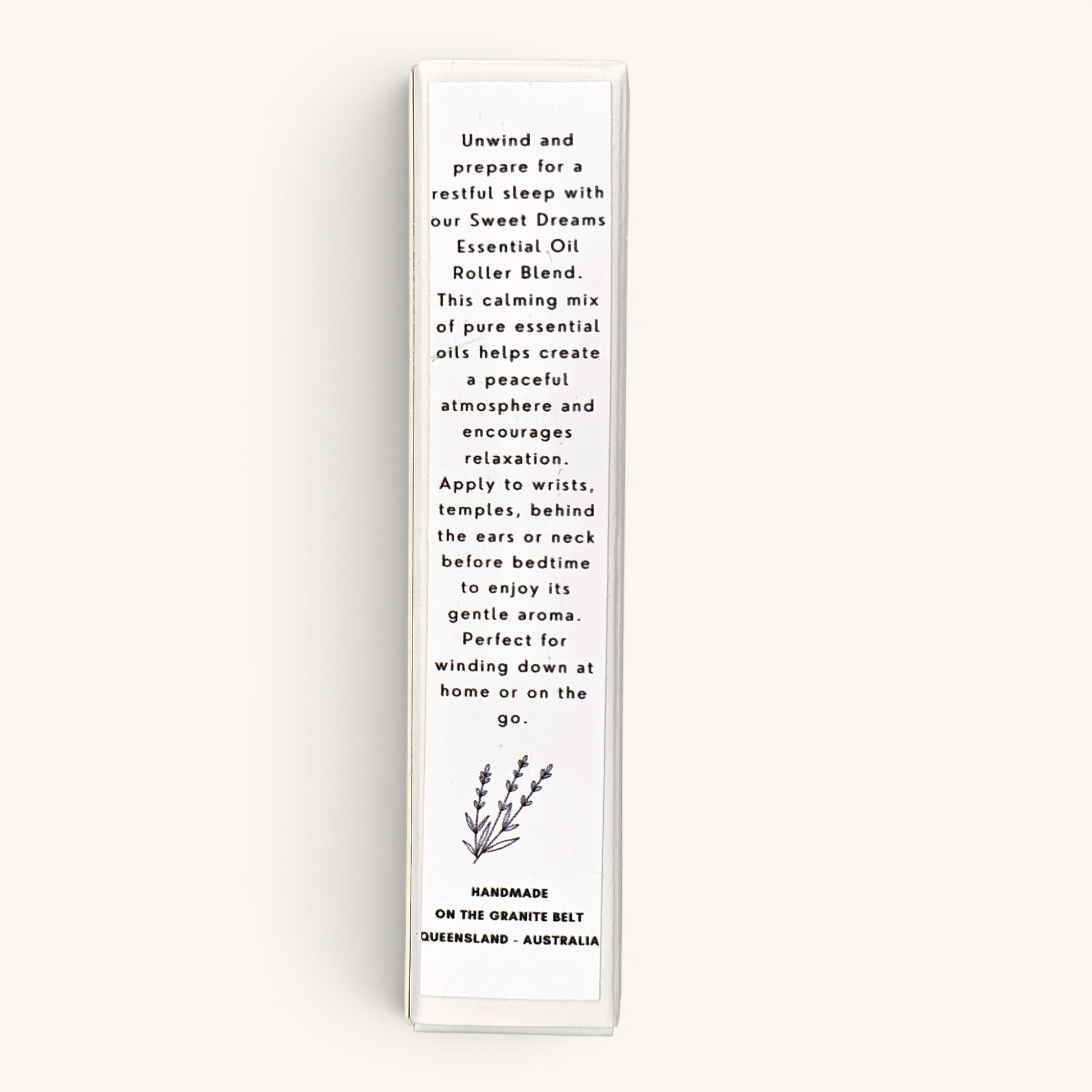 Sweet Dreams Essential Oil Roller with Lavender, Cedarwood and Chamomile essential oils box description and usage